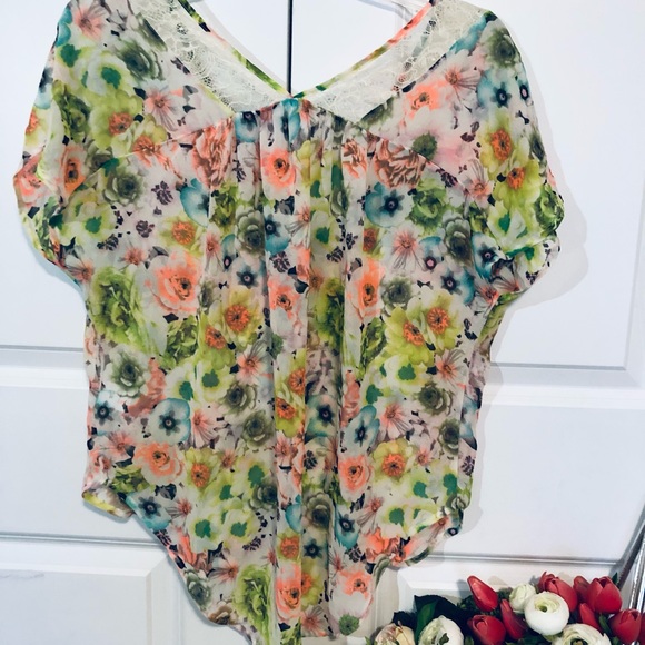 ASTR lace trim floral blouse - Picture 4 of 6